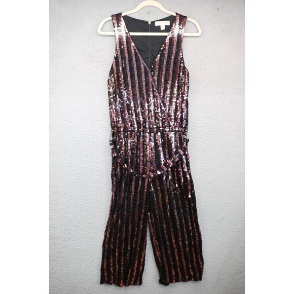 Michael Kors Allover Sequins Jumpsuit-Size Small-Pockets-Evening-Party-Belted - Picture 1 of 13